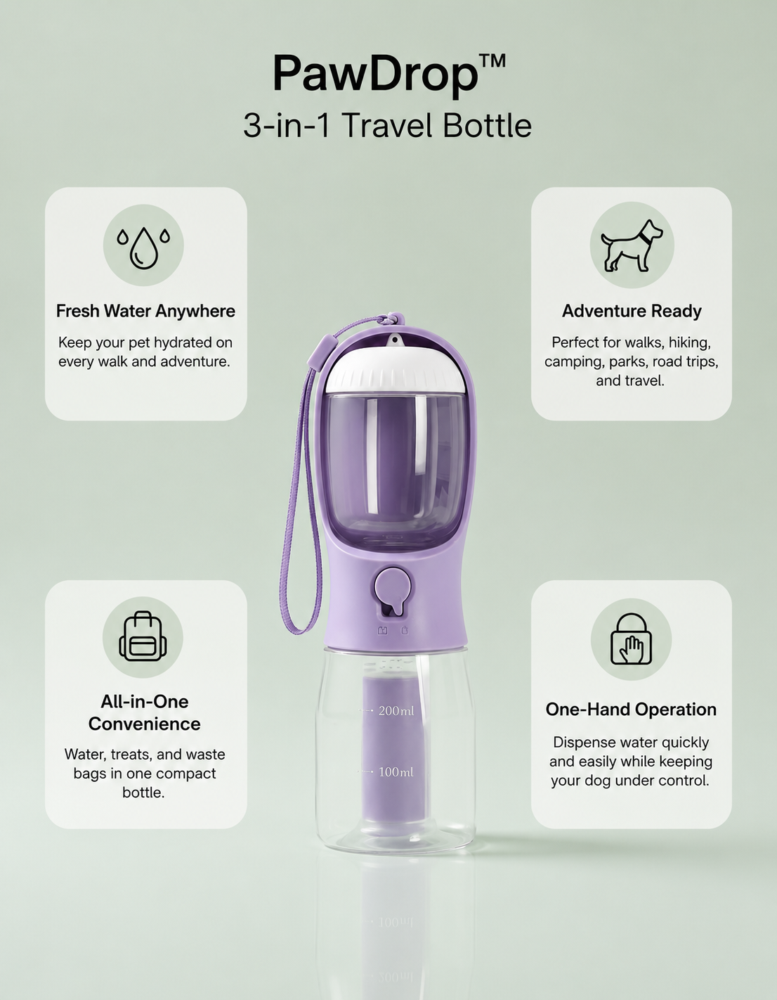 PawDrop™ 3-in-1 Pet Travel Bottle