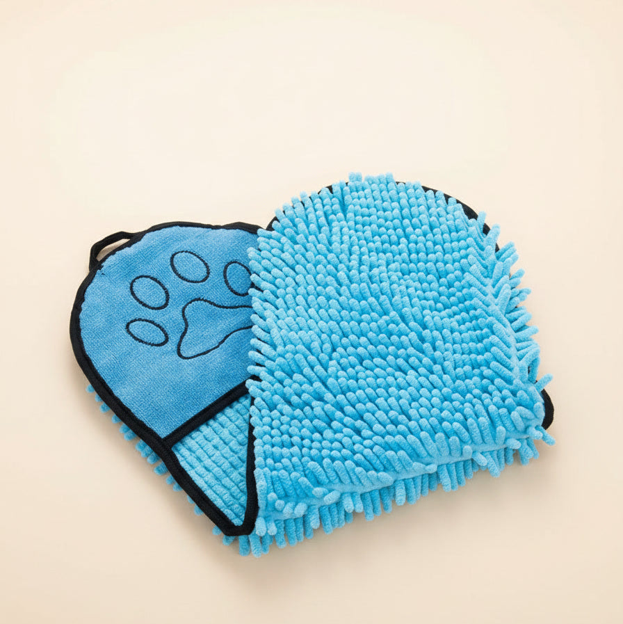 Quick-Dry Chenille Pet Towel with Wipe Pockets - Absorbent Dog & Cat Bath Towel